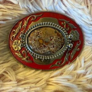 Elegant Red and Silver Women's Belt Buckle